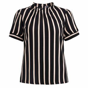 Adriana Papell Womens Size Medium Blouse Black Striped Short Sleeve‎ Pleated